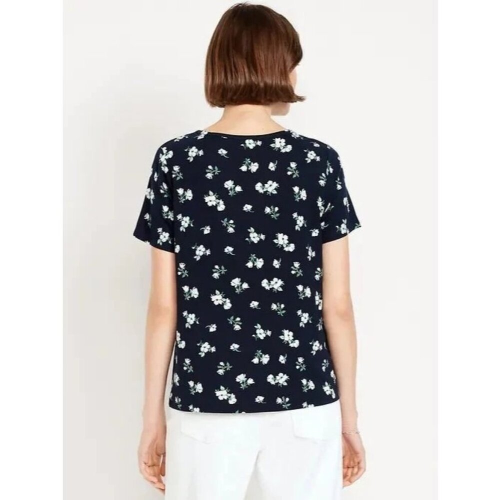 NWOT OLD NAVY Women's Luxe Crew-Neck T-Shirt-Navy Blue Floral-Size XXL - Picture 2 of 3